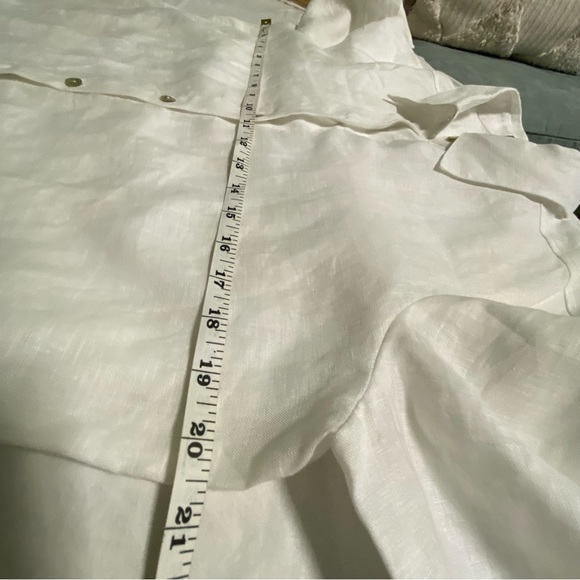 Go Silk Long Linen Tie-Waist Tunic Top White Lagenlook Button Up NWT Petite Sz M - Picture 6 of 7